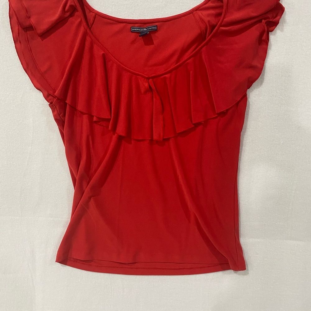 American Living Red Ruffle Blouse Size L